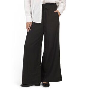 MAX STUDIO LONDON Black Linen Blend Lightweight Drawstring Pants